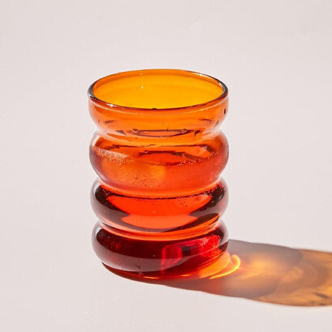 Retro ribbed glass tumbler in orange, 250ml