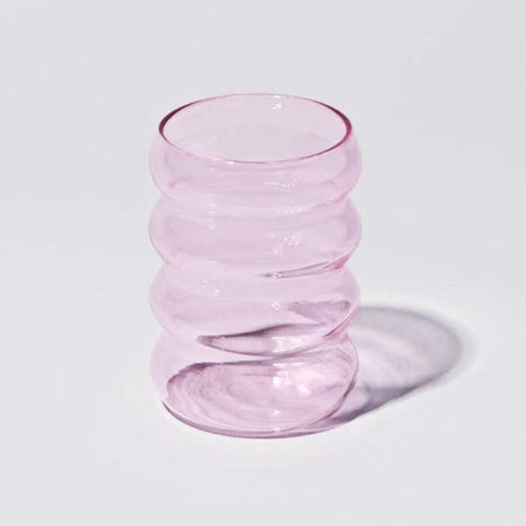 Retro ribbed glass tumbler in pink, 250ml