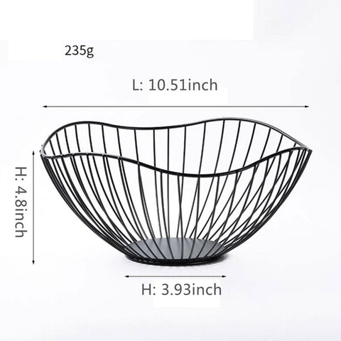 Wave fruit basket in black, 26.5cm long, 12cm wide and 10cm tall