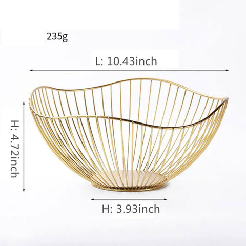 Wave fruit basket in gold, 26.5cm long, 12cm wide and 10cm tall