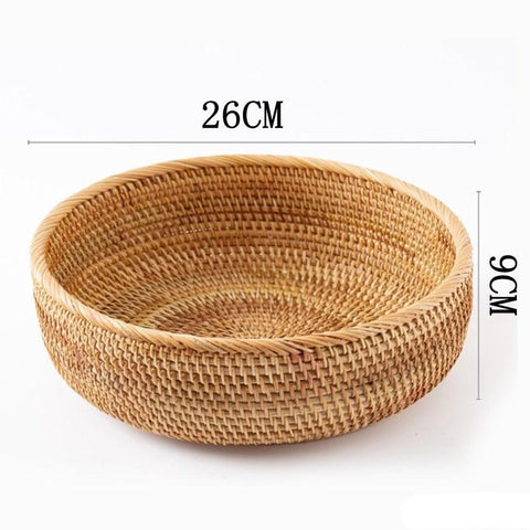 Round rattan bowl, 26cm across and 11cm deep