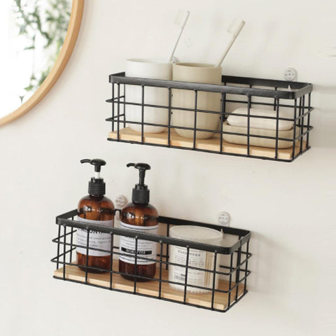 Moisture Proof Iron Wall Shelf with Wooden Board-Hombe