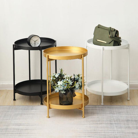Metallic Sofa Side Round Storage Table-Hombe