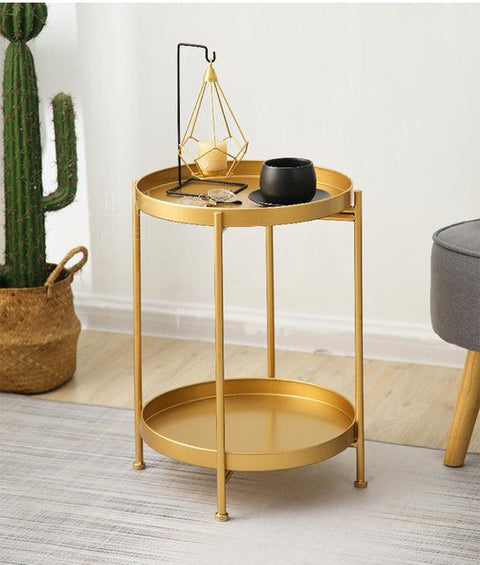 Metallic Sofa Side Round Storage Table-Hombe