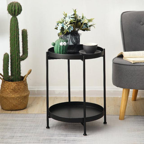 Metallic Sofa Side Round Storage Table-Hombe