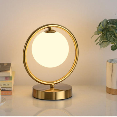 Milky Glass Ball Golden Ring Table Lamp-Hombe