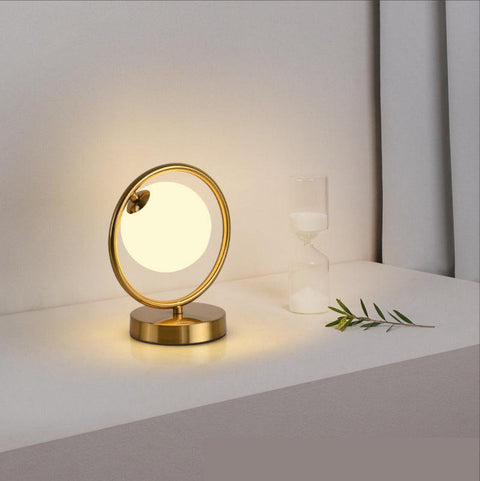 Milky Glass Ball Golden Ring Table Lamp-Hombe